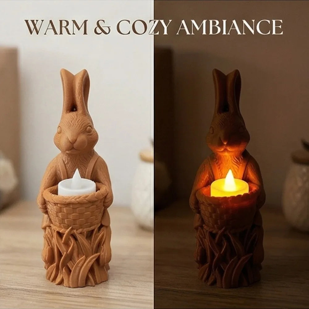 Detailed Vintage Brown Rabbit Statue Flameless Candle Adorable Bunny Zpaxo