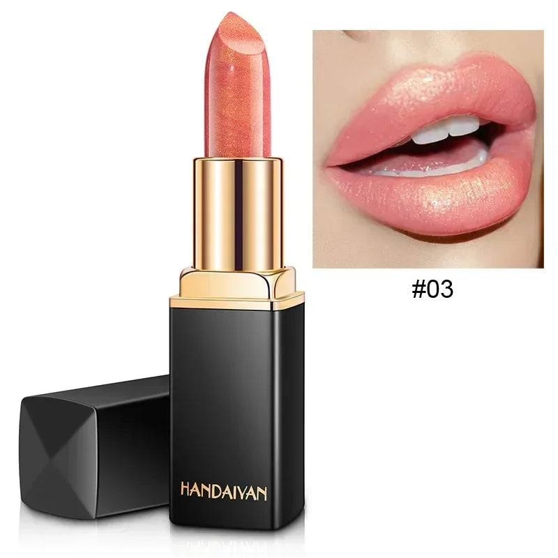 Black Tube Gold Shiny Lipstick Waterproof Long Lasting Moisturizing Zpaxo 03