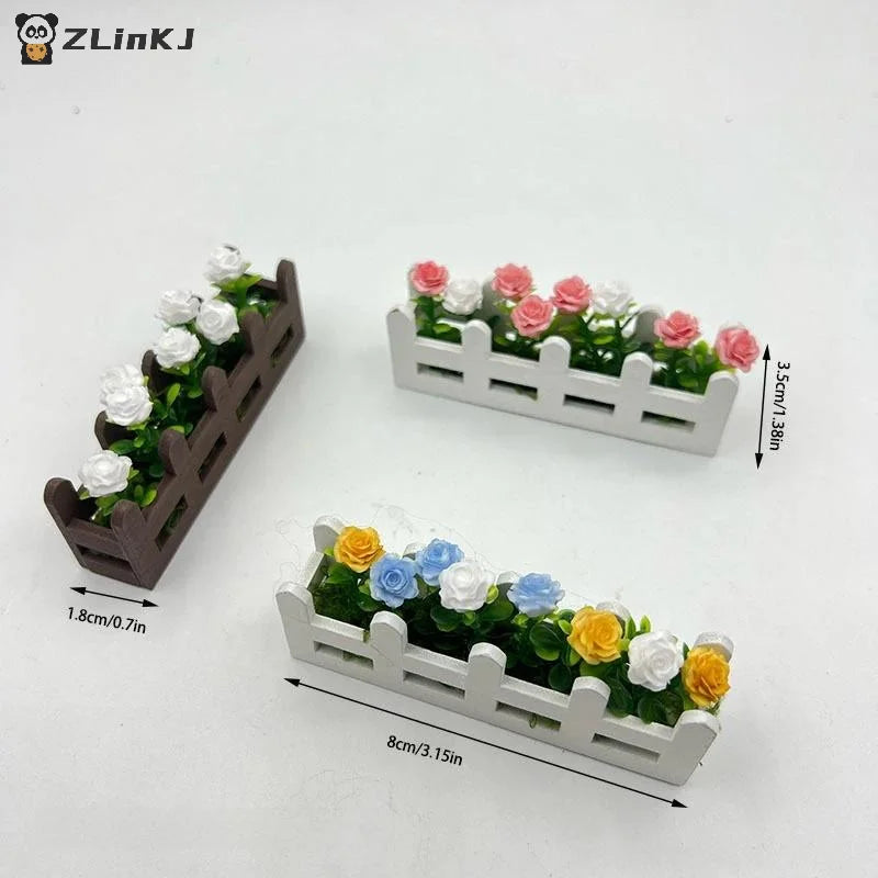 ▶1Pcs Garden Lifelike Artificial Flower Miniature Potted Plants Decoration 1:12 Scale Dollhouse Simulated Rose Flowers Ornament Zpaxo