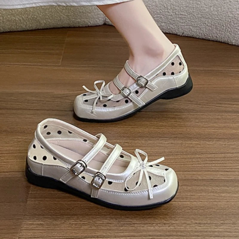 2026 Summer Women's Bow Embellishment Wave Point Comfortable Single Zpaxo