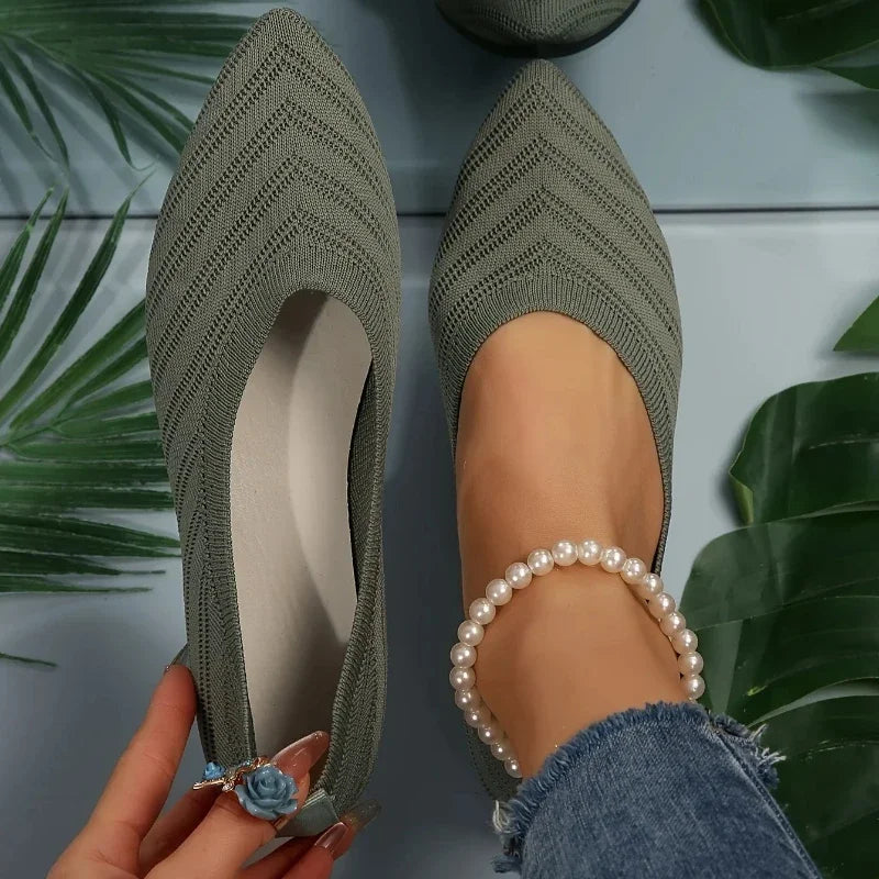 Women's Pointed Toe Flat Shoes Solid Knitted Slip Casual Breathable Zpaxo army green 38