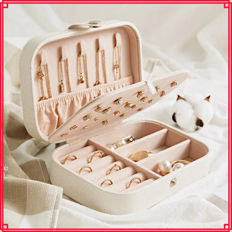 Portable Leather Jewelry Travel Organizer Box | Rings & Earrings Jewelry Travel Case Zpaxo