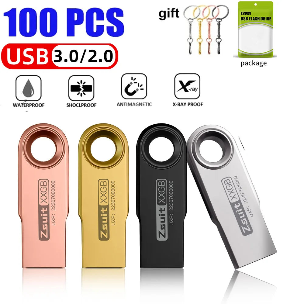 ZSUIT 100Pcs USB Flash Drive 16GB Metal Pen Drive 32GB Waterproof Memory Stick Free LOGO Cle USB Pendrive 128G Flash U-disk CSY Zpaxo