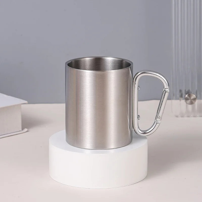 300ml Double-Wall Stainless Steel Camping Cup | Carabiner Camping Cup Zpaxo 300ml silvery