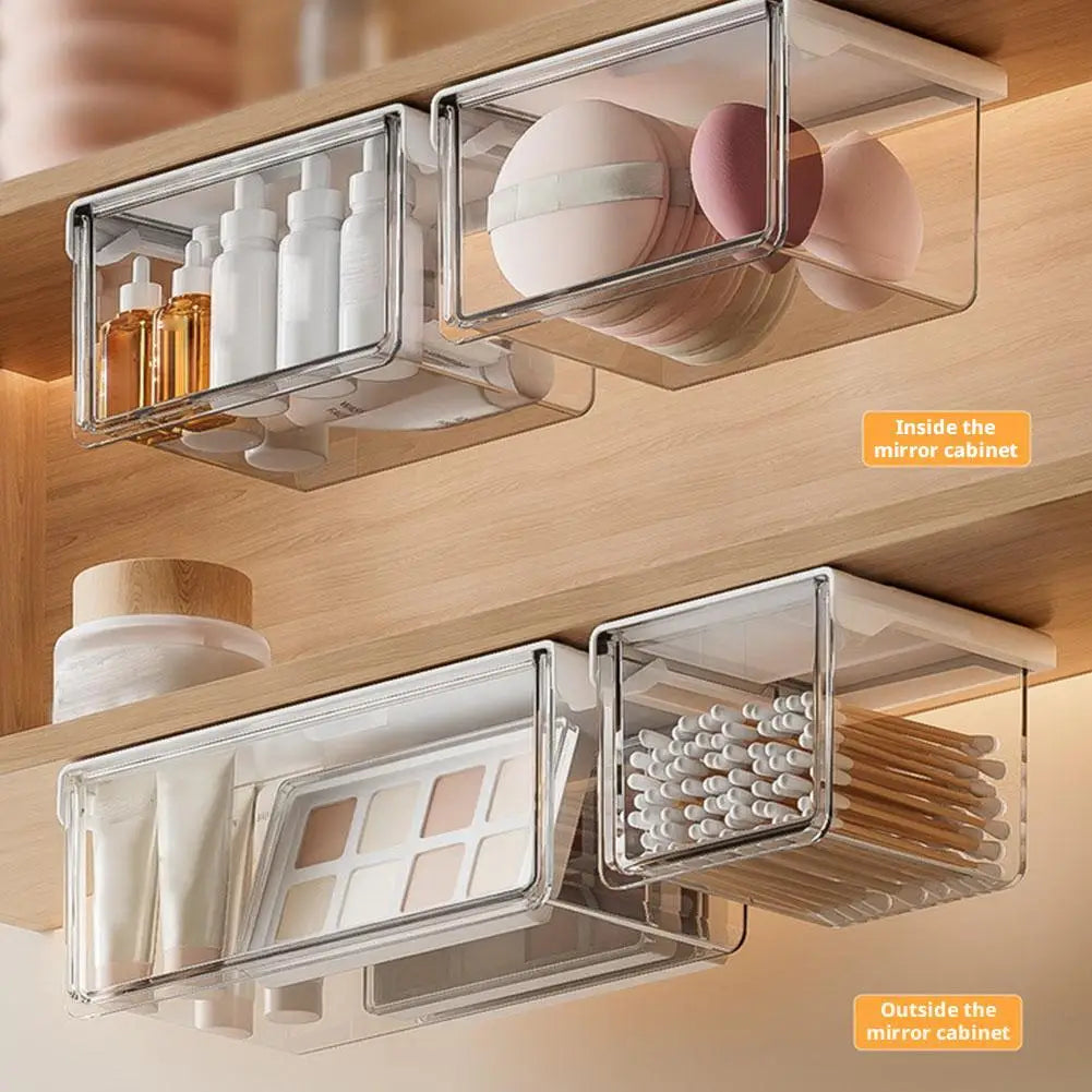Self-Adhesive Under-Desk Drawer Storage Box | S/M/L Transparent Desk Drawer Organizer Zpaxo