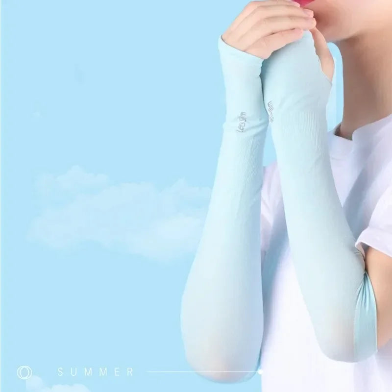 Ice Silk UV Arm Sleeves – Fingerless Sun Protection Cover