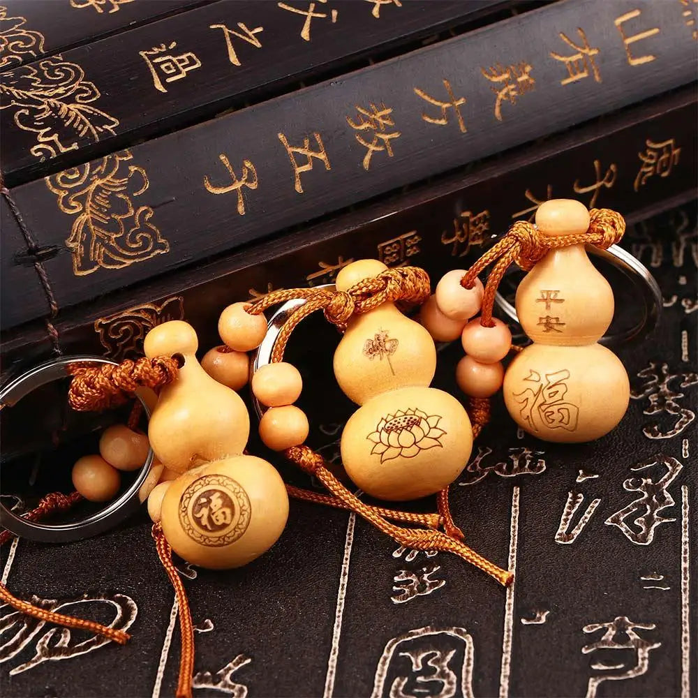 Gifts High Quality Ornaments Key Chain Car Key Ring Wishful Peach Wood Keyring Chinese Traditional Keychain Good Luck Gourd Zpaxo