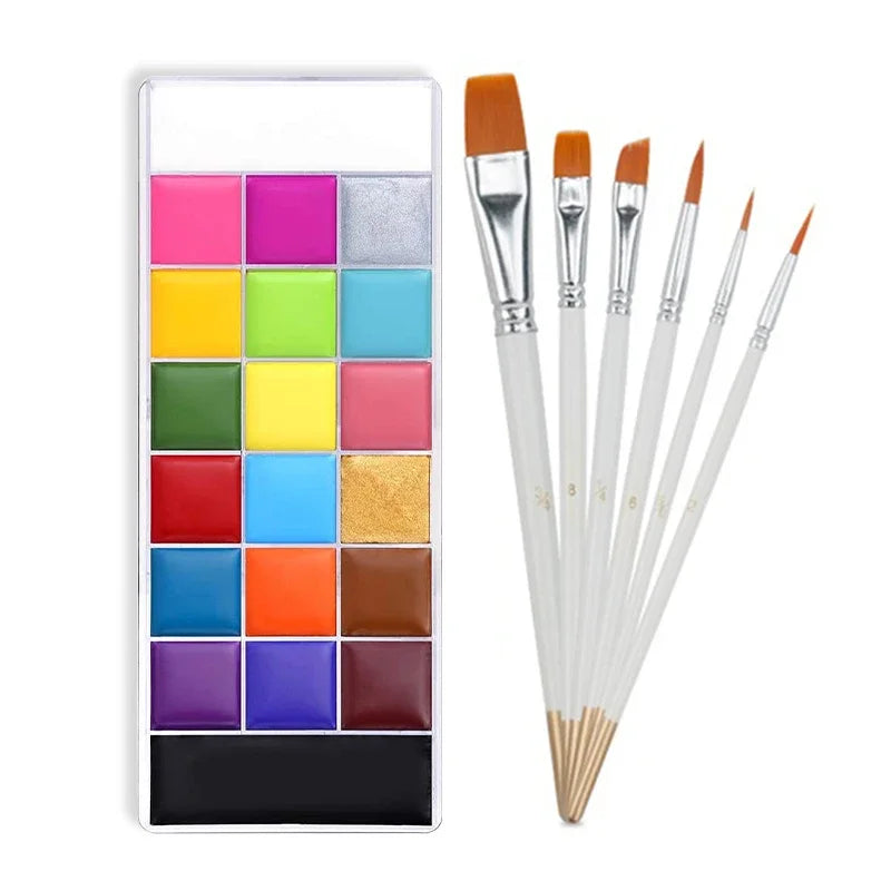 Face Body Oil Paint Painting 20 Colors Non-toxic Kids Flash Tattoo Zpaxo with 6pcs brush