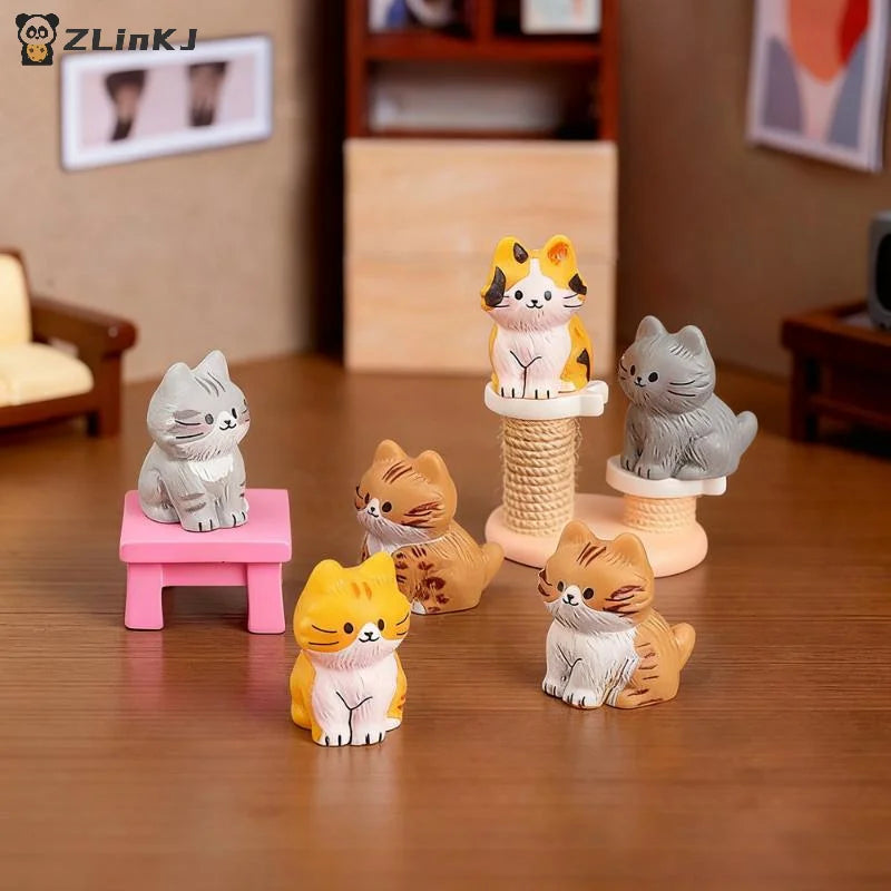 ▶6Pcs Resin Cute Cat Figurines Hand Painted Tiny Kitten Models Craft For Fairy Garden DIY Micro Landscape Decor Accessorie Zpaxo
