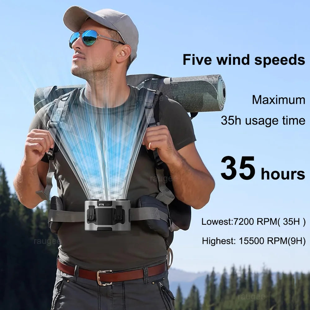 Portable Waist Fan 20000mAh Rechargeable Clip Dual Airflow Outlet