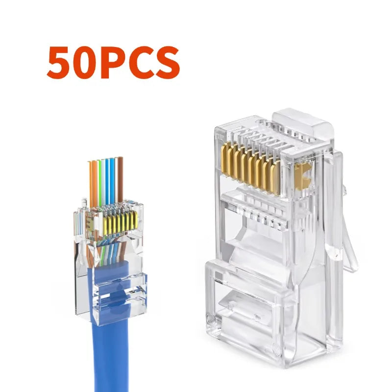 50 RJ45 Cat6 Pass Through Connector Gold Plated Unmodule Plug Network Zpaxo 50pcs