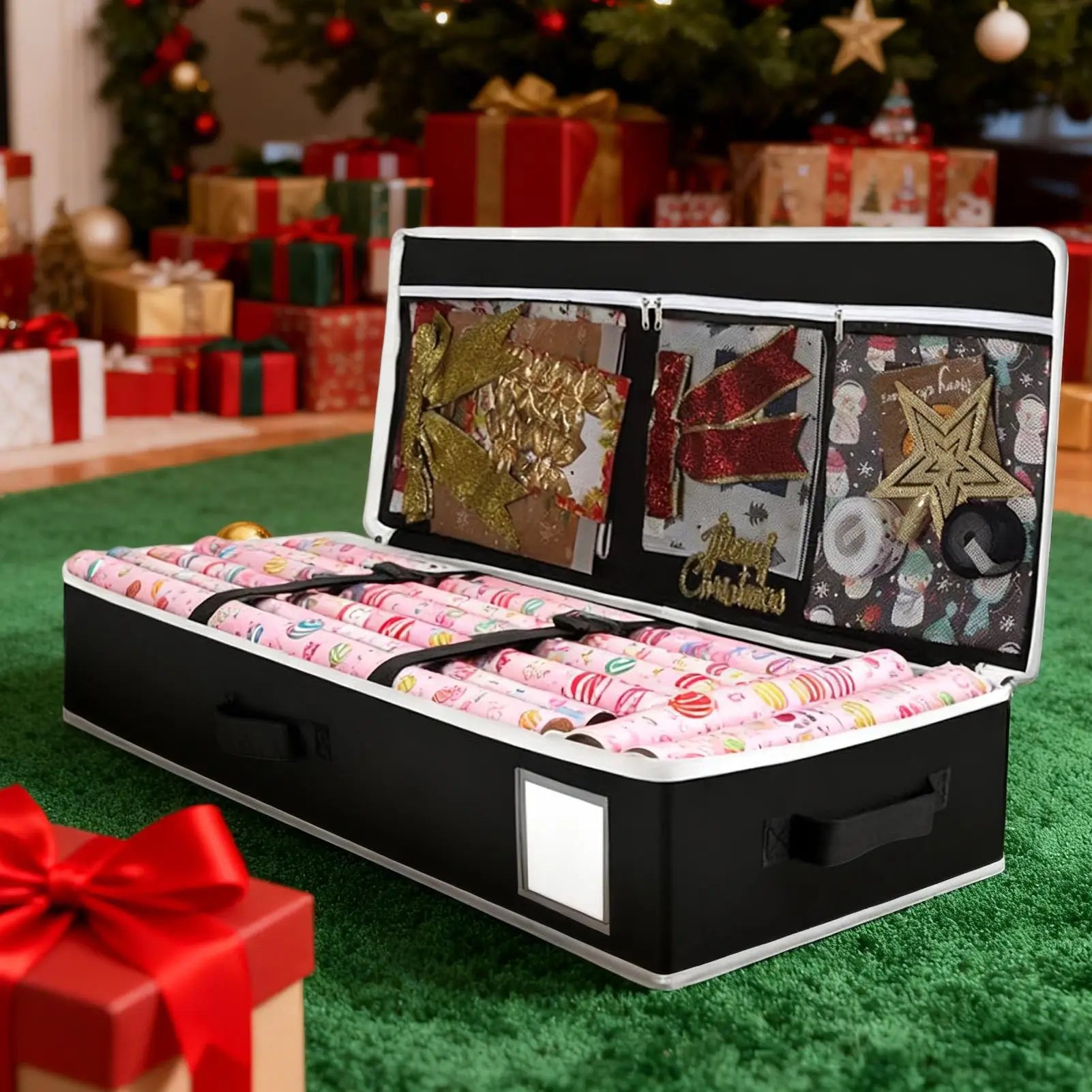 Wrapping Paper Organizer Storage Christmas Large Organizer Wrap Paper Containers with Pockets for Ribbons Bows Stationery Tools Zpaxo