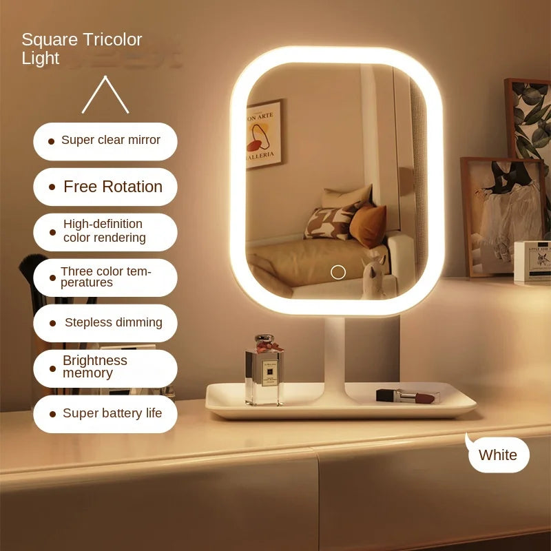 Niche Modern Desktop Vanity Mirror 3 Color Light LED Makeup Mirror Touching Mirror Women Bedroom Dressing Mirror Zpaxo WHITE