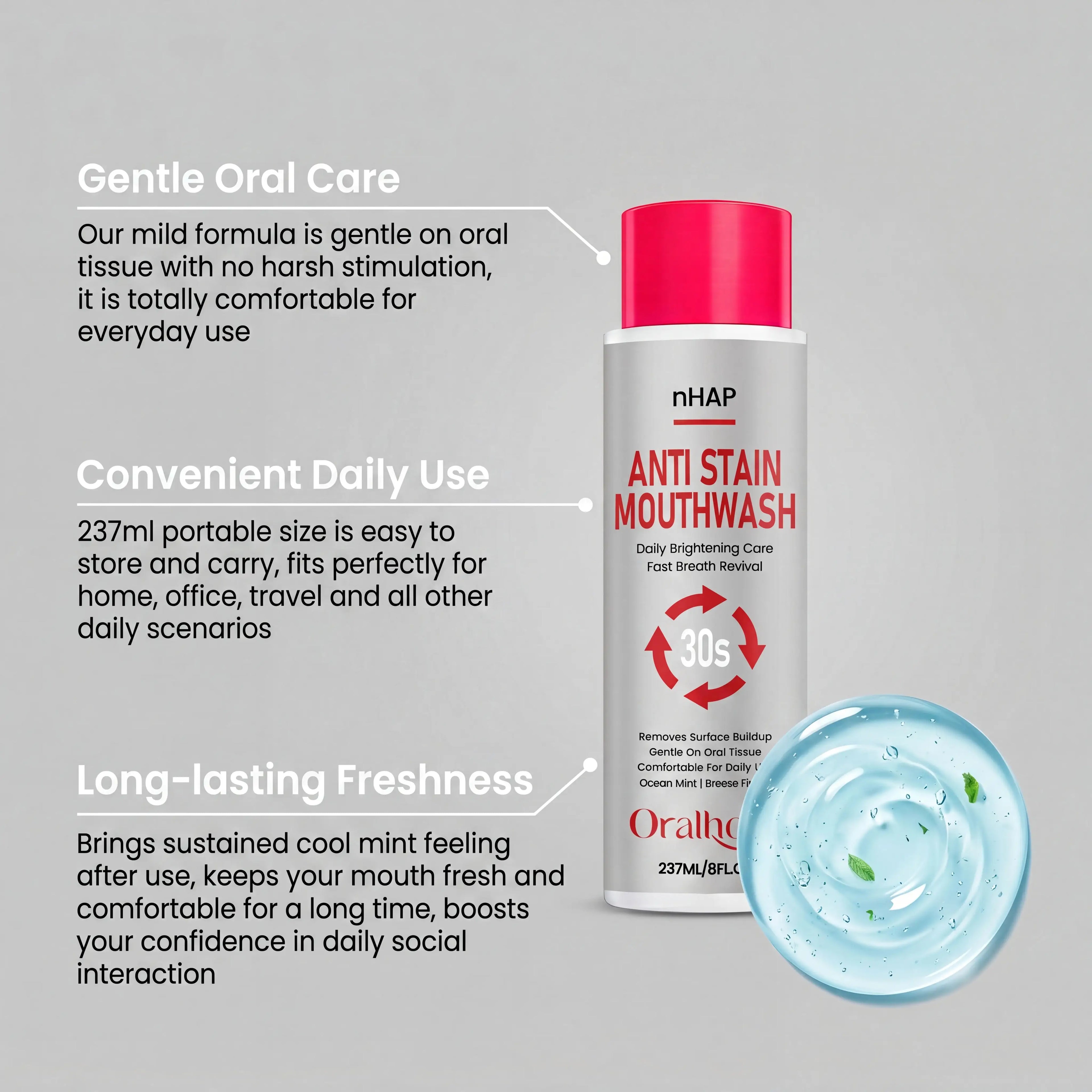 Mild Mint Mouthwash Daily Oral Cleaning Liquid Sensitive Gum Care Refreshing Breath Stain Control Mouth Wash Bottle 237ml Zpaxo