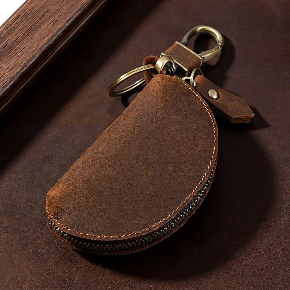 Durable Genuine Car Key Pouch Multi-Color Simple Leather Key Holder Classic Elegant Key Case with Carabiner Men/Women Zpaxo Light Coffee