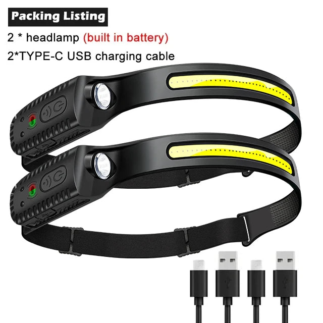 KDULIT COB LED Headlamp USB Rechargeable Waterproof 6 Modes