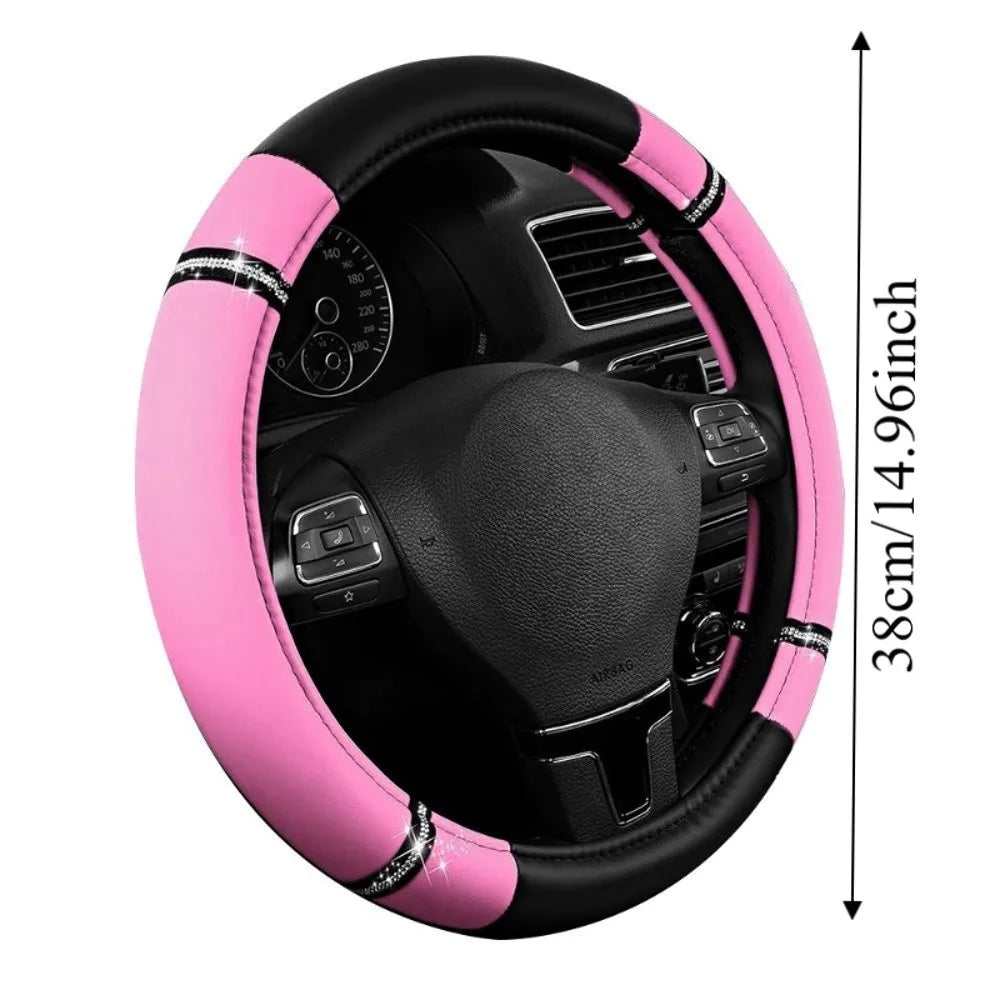 PU Leather Steering Wheel Cover Diamond Stitching Anti-slip Wrap Zpaxo