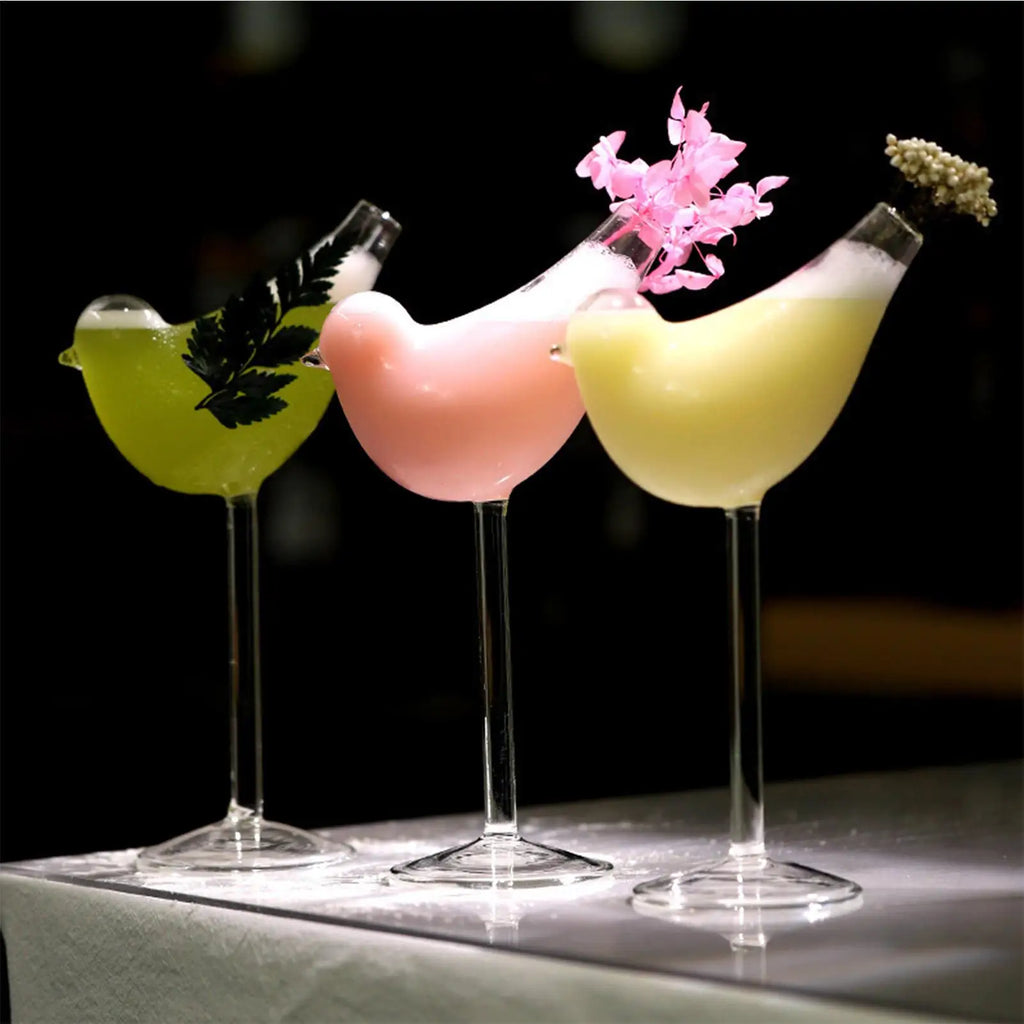 Cocktail Glasses 4-Piece Funny Bird Bar Decor Clear Drinking