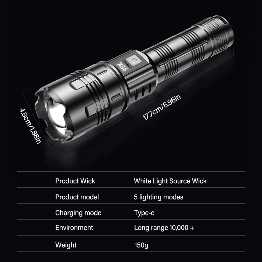 Rechargeable LED Tactical Flashlight – 5 Modes, Waterproof