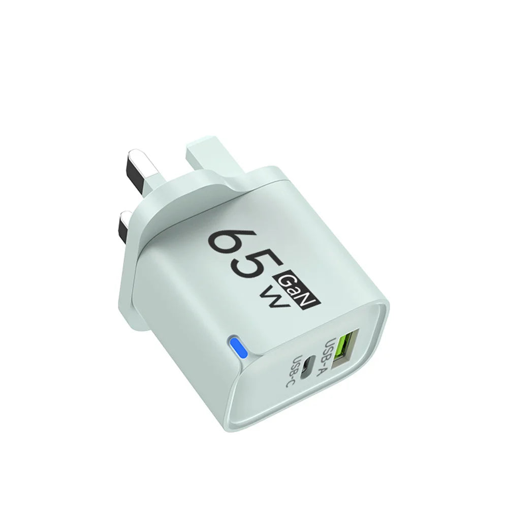 65W GaN USB-C Fast Charger – US/EU/UK Plug | PD Quick Charge USB-C Wall Charger Zpaxo UK Green