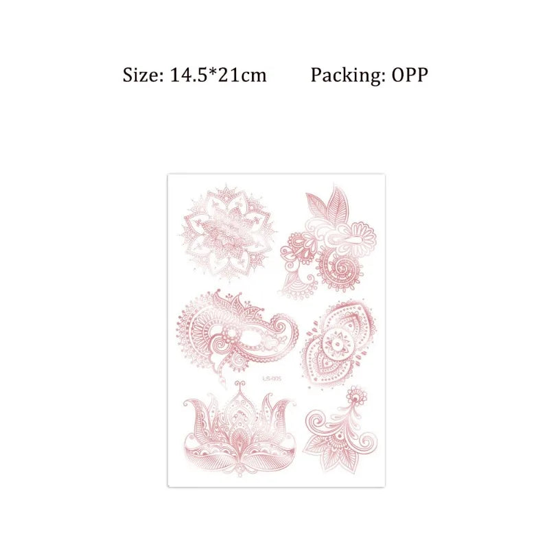 Waterproof Temporary Tattoo Sticker Flower Mandala Henna Rose Gold