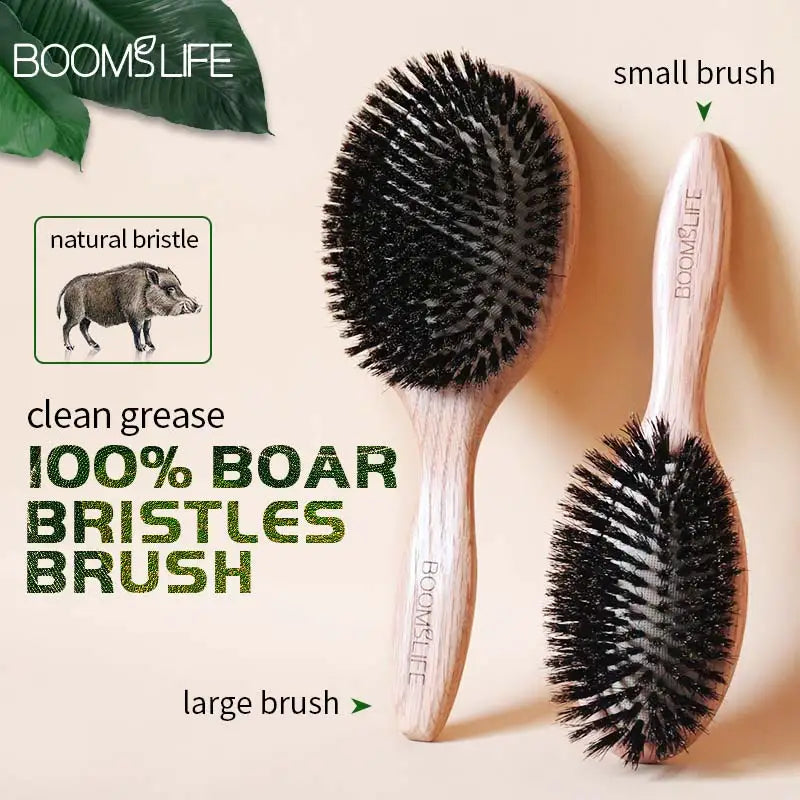 BOOMSLIFE Custom Logo Boar Bristle Hair Brush Women Wood HairBrush Detangle Straightener Hair Comb for Hair Barber Accessories Zpaxo