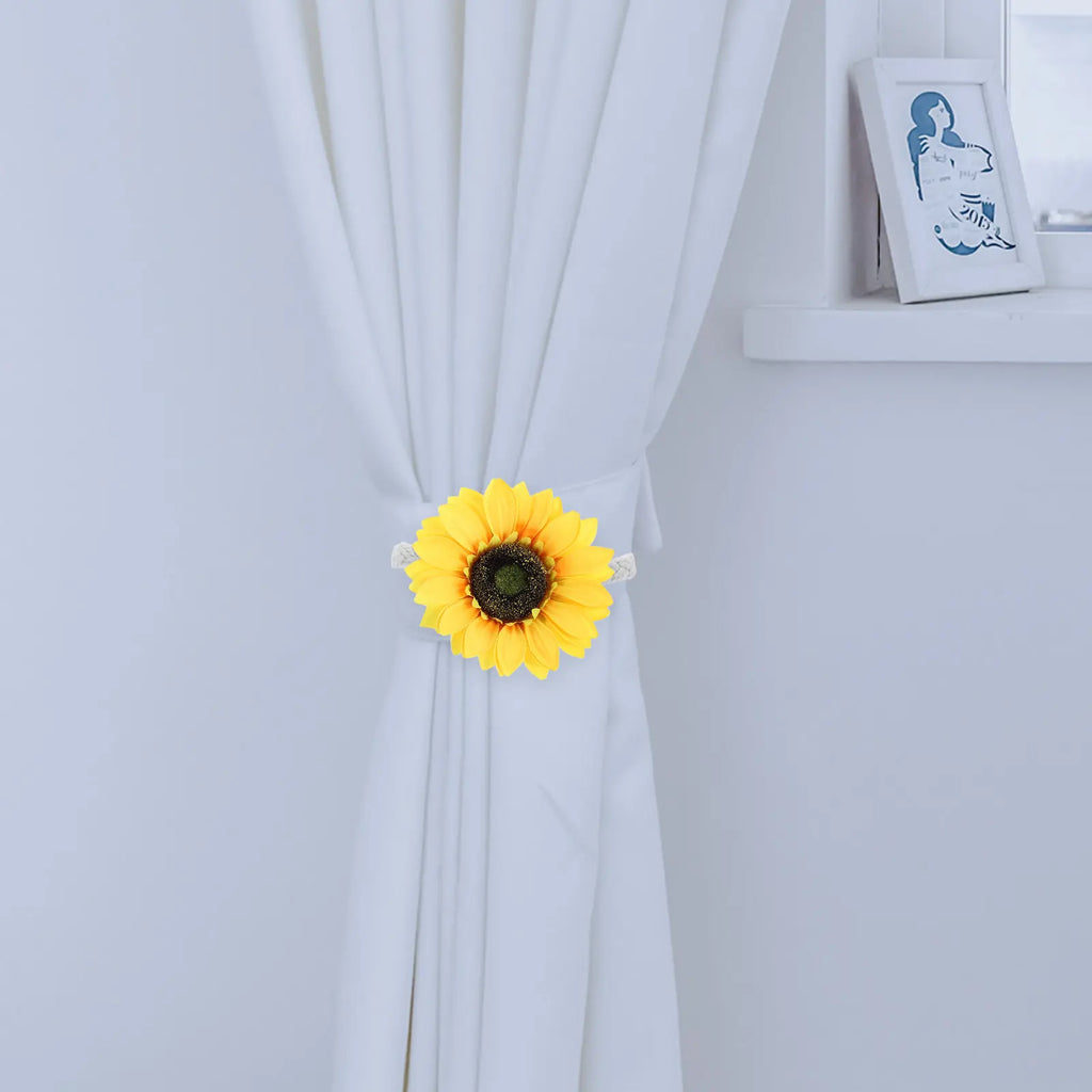Sunflower Curtain Tiebacks Rustic Floral Drapery Holdbacks Rope Strap