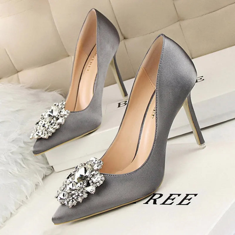 CINESSD Silver Gray Black Women Bridal Wedding Shoes Faux Silk Satin Zpaxo