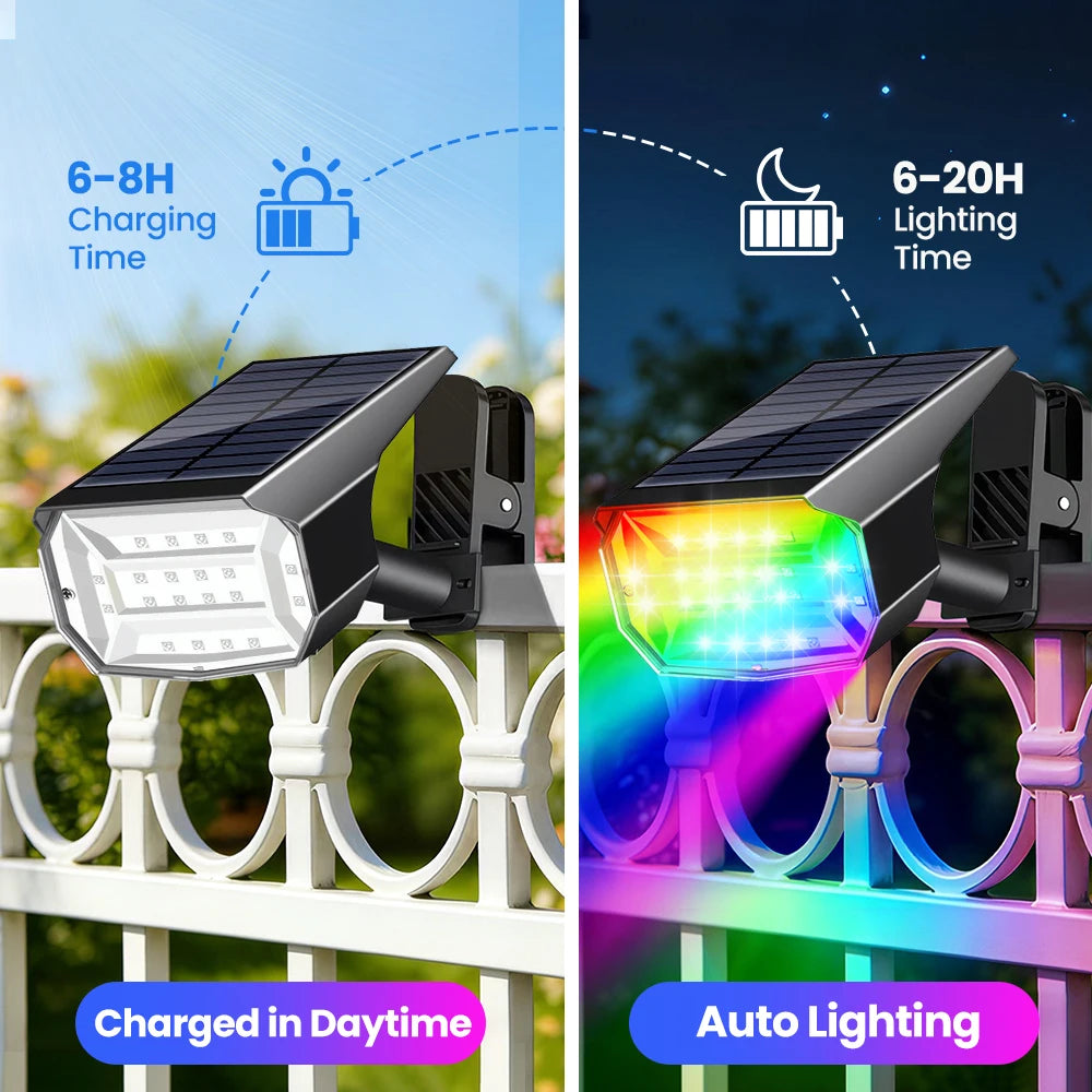 20LED RGB Clip On Solar Light 7 Lighting Modes Color Changing Waterproof IP65 Solar Railing Light For Wall Yard Railing Lighting Zpaxo