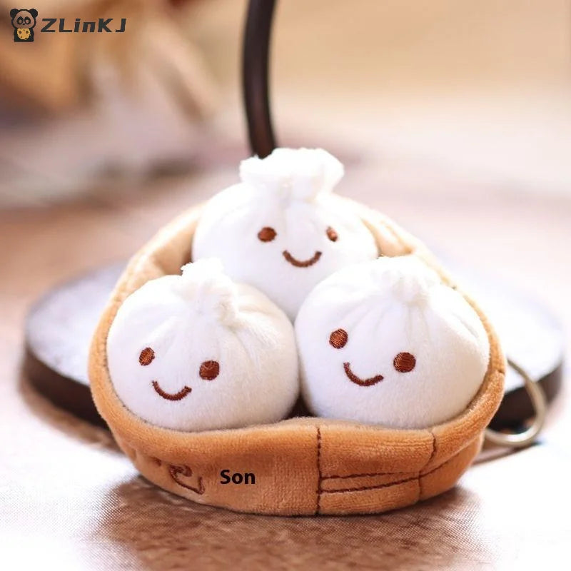 ▶1Pcs Kawaii Xiaolongbao Soft Plush Keychain Cartoon Simulation Food Pendant Chinese Little Bun Keyring Birthday Gift Zpaxo