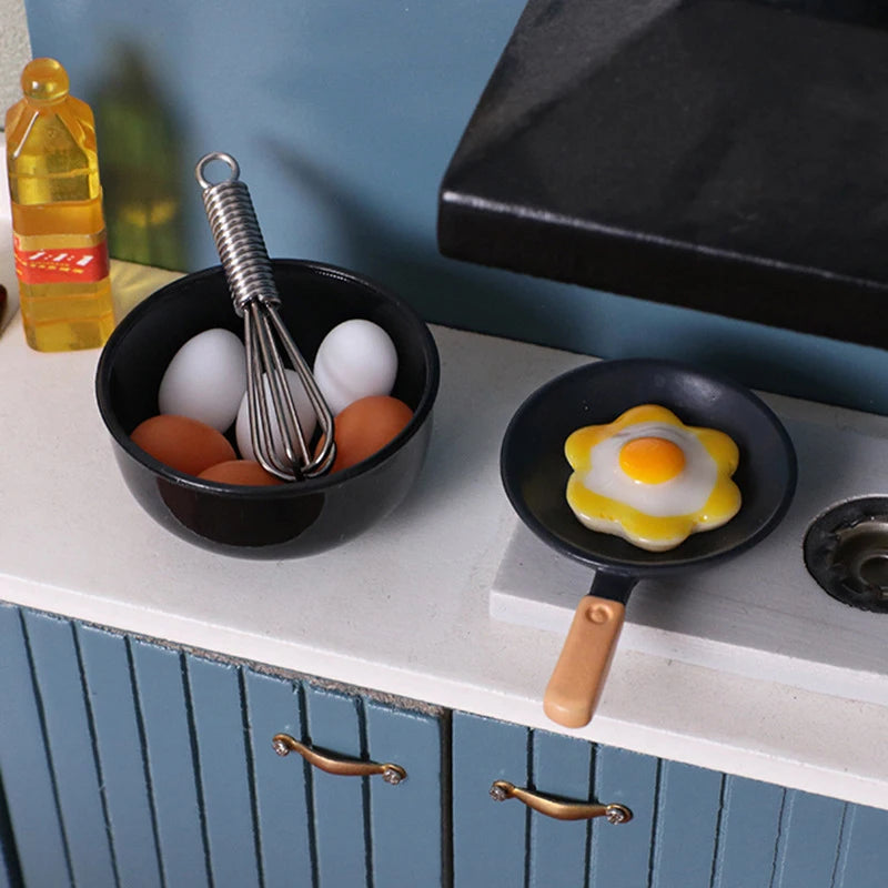 Miniature Frying Pan Egg Beater Bowl DIY Dollhouse Decor Simulation Zpaxo