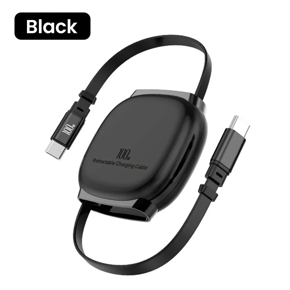 100W Retractable USB-C Fast Charging Cable – 1M PD Type C USB-C Charging Cable Zpaxo black