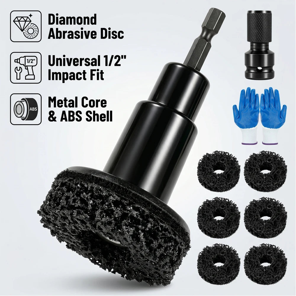 Wheel Hub Cleaning Kit Brake Disc Rust Remover Pad 1/2 Inch Impact Wrench Drill Attachment Car Rim Resurfacing Paint Stripping T Zpaxo