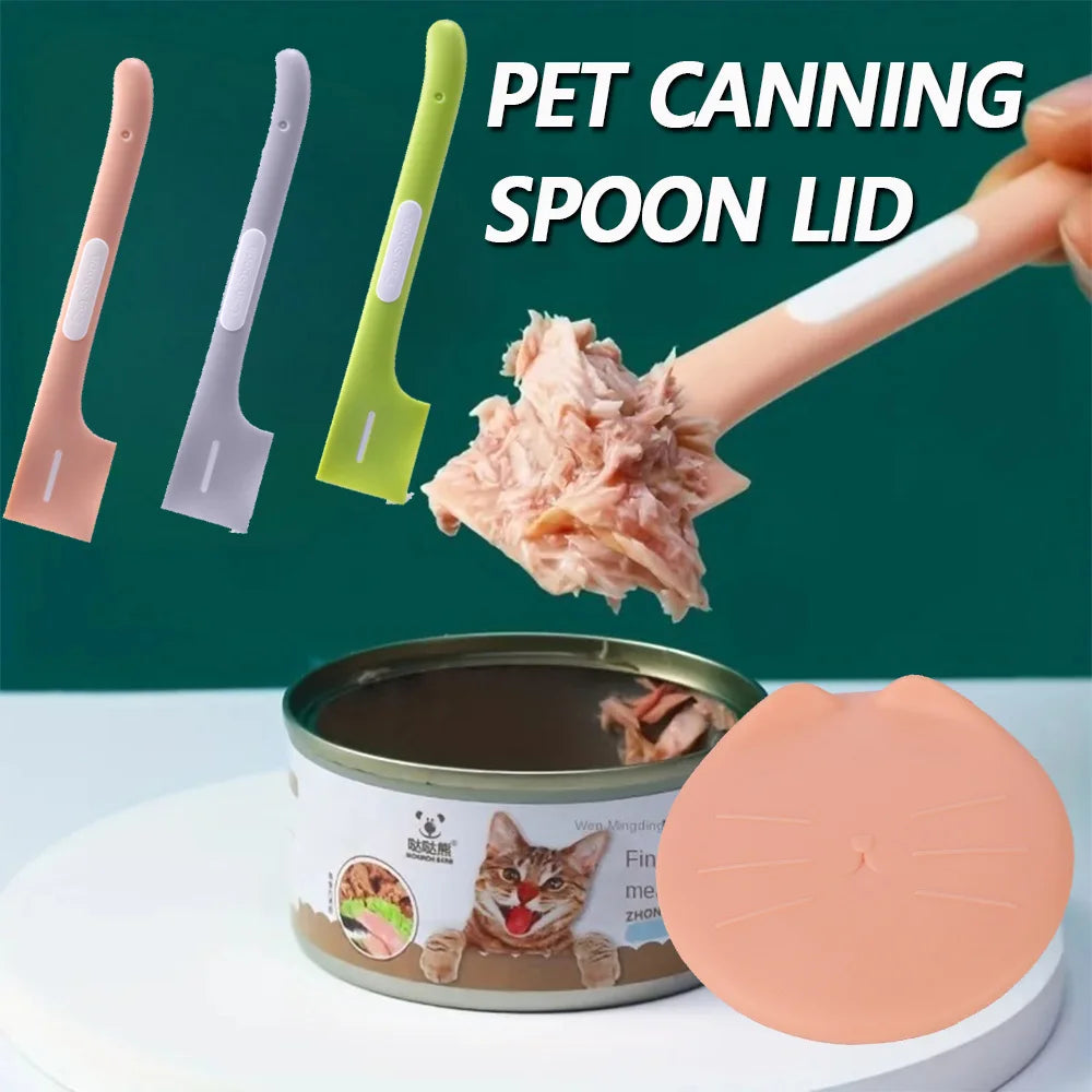 1pc/1set Pet Canned Spoon 3 in 1 Universal Sealing Lids Feeding Stirring Long Handle Cat Scoop Pet Feeding Tableware Accessories Zpaxo