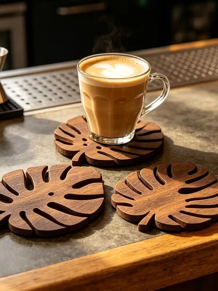 3Pcs Wooden Heat Resistant Trivet Set Monstera leaves Design Kitchen Countertop Protector Desk Decor Table Coasters Cup Holder Zpaxo