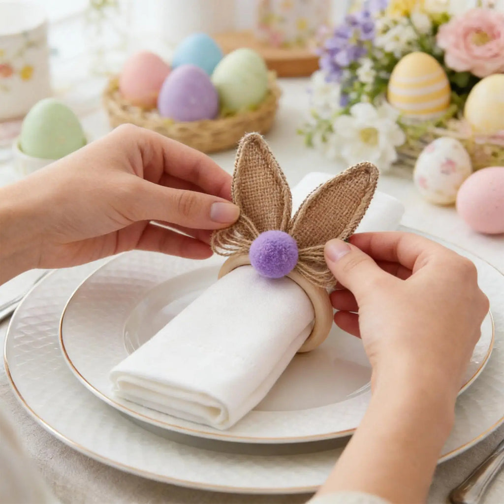 Easter Napkin Rings 6 Bunny Ear Spring Serviette Table Settings Decor