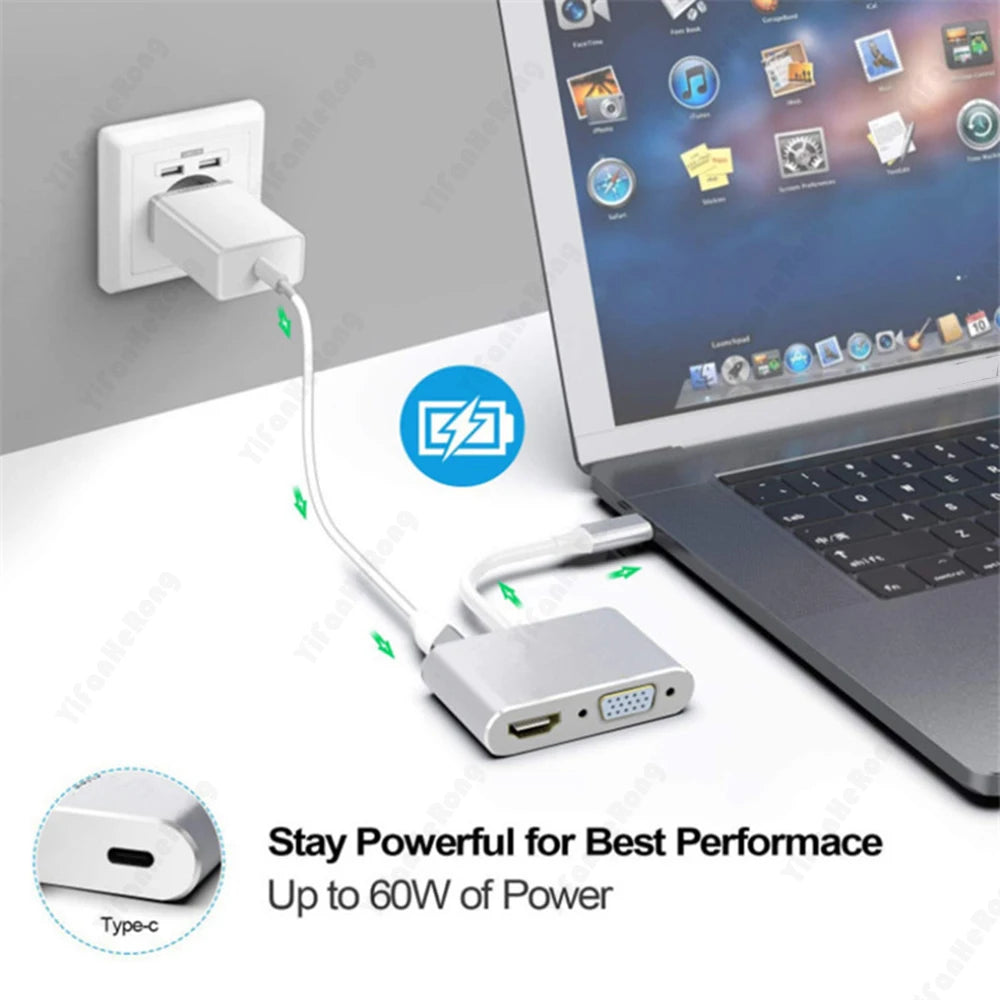 Type-C To HDMI-compatible VGA Converter USB3.0 Adapter 4K for Macbook Mac Air Pro Laptop Monitor PC TV Phone Type C Expander Zpaxo
