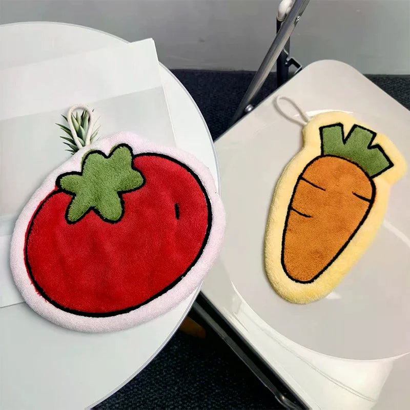 Vegetables Coral Fleece Hand Towels Wall Hanging Rag Carrot Tomato Zpaxo