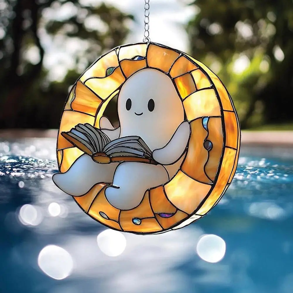 Ghost Reading Book Acrylic Suncatcher Window Ornament | Spooky Window Suncatcher Zpaxo