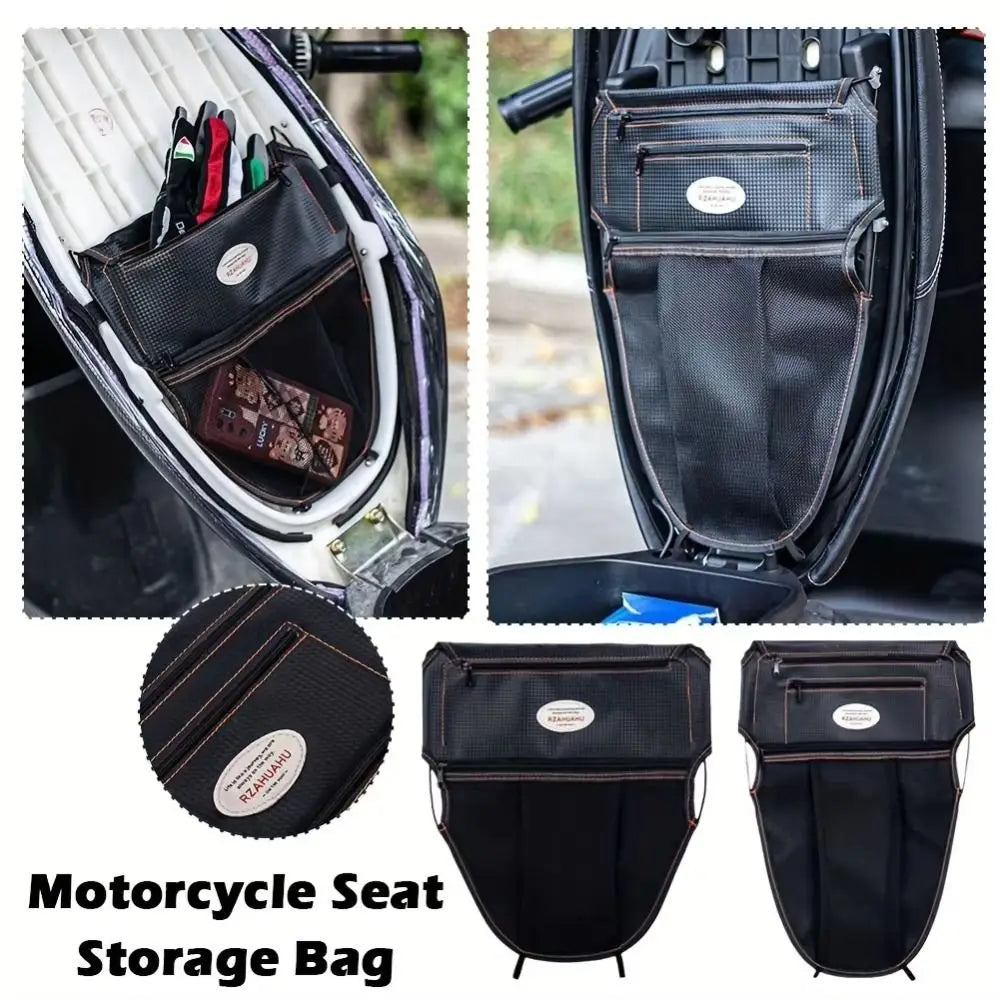 PU Leather Material Motorcycle Scooter Seat Storage Bag Dual Pockets Zpaxo