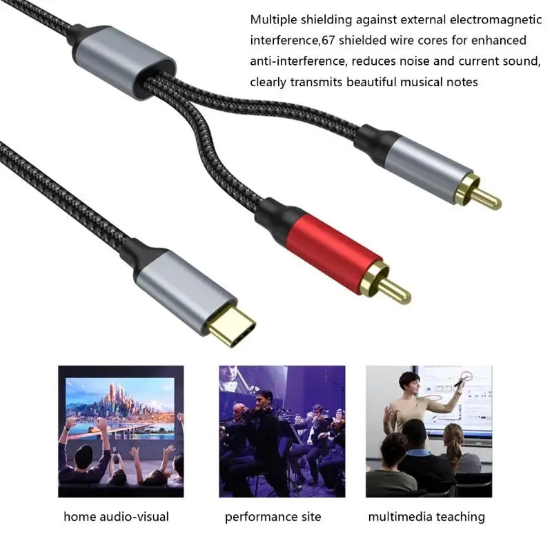 652F 1 5m Braided USB C 2RCA Stereos Sound Cord Phones Laptops Zpaxo CN