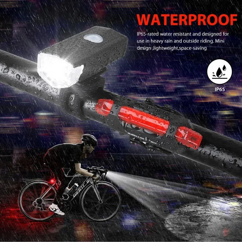 USB Rechargeable Bike Light Set – Front & Tail Light, 4 Modes