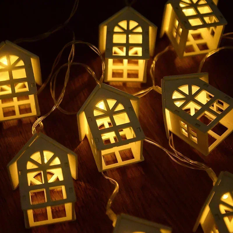 10LED 2M Christmas Wooden House LED Fairy Light String Home Hanging Garland Xmas Tree Ornaments Decoration Lamp 2025 New Year Zpaxo