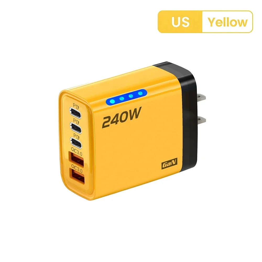 240W USB-C Fast Wall Charger – Travel Adapter EU/US Plug USB-C Wall Charger Zpaxo US Yellow