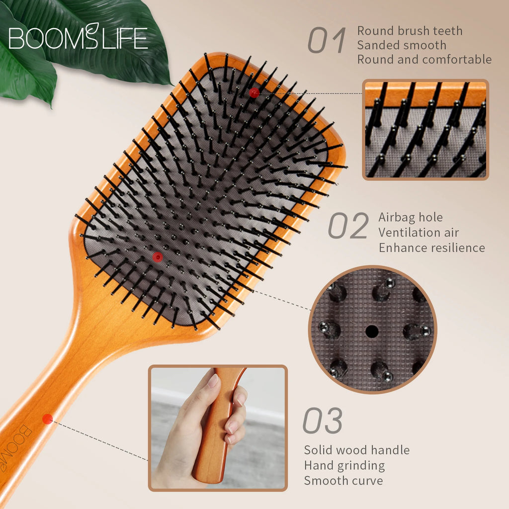 Square Paddle Detangling Hair Brush Women Head Scalp Massage Brush Wide Tooth Comb for Hair Big Air Cushion Maple Wood HairBrush Zpaxo