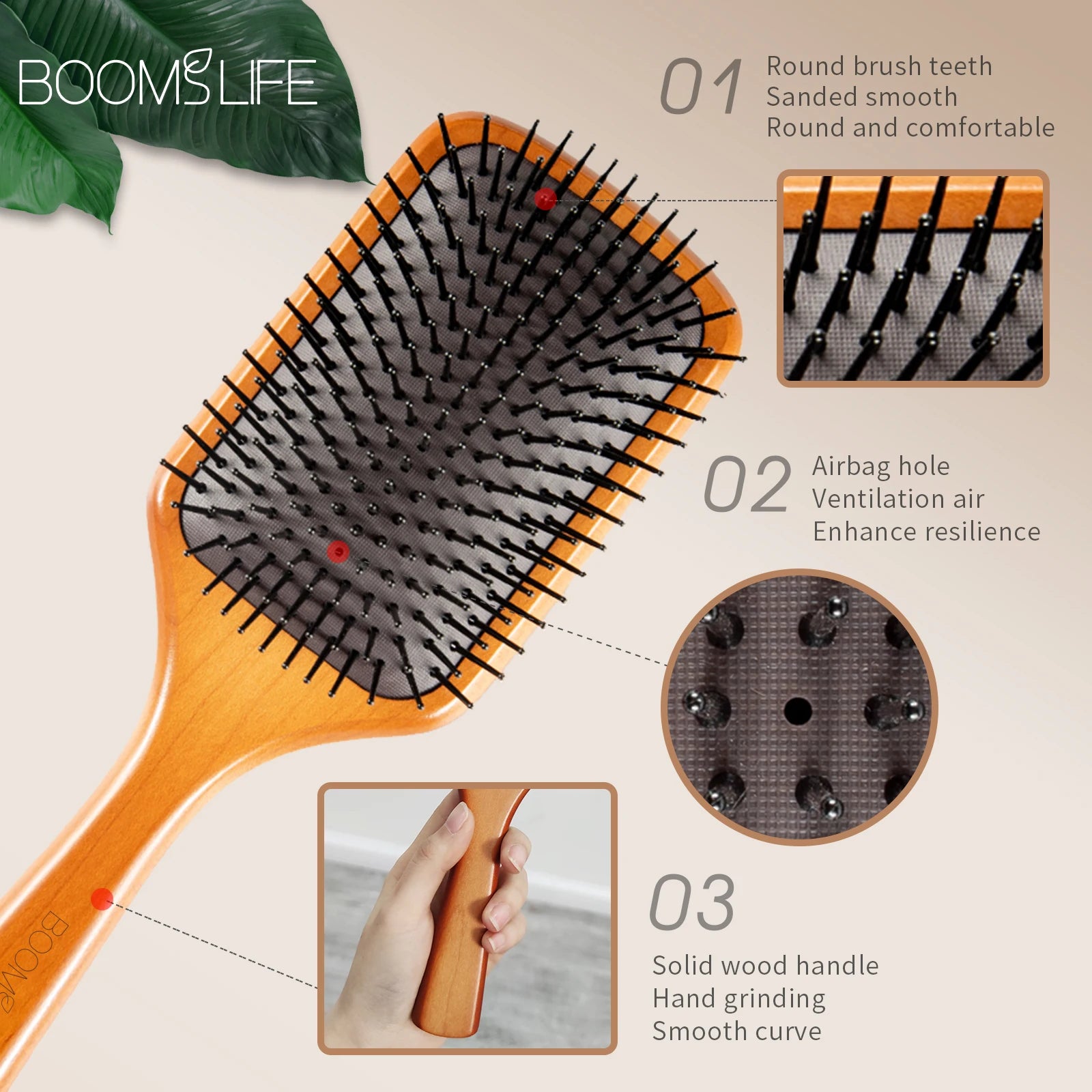 Square Paddle Detangling Hair Brush Women Head Scalp Massage Brush Wide Tooth Comb for Hair Big Air Cushion Maple Wood HairBrush Zpaxo