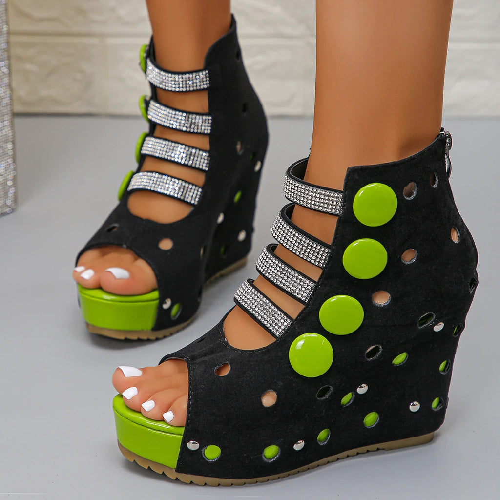 2025 New Women Sandals Comfortable Hollow Roman Sandals Elegant Low Heel Shoes for Women Fashion Wedges Shoes Zapatos De Mujer Zpaxo