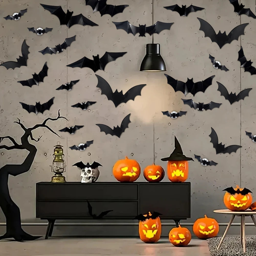 Halloween Lighted 3D Bat Stickers Battery Powered Bats Decorations