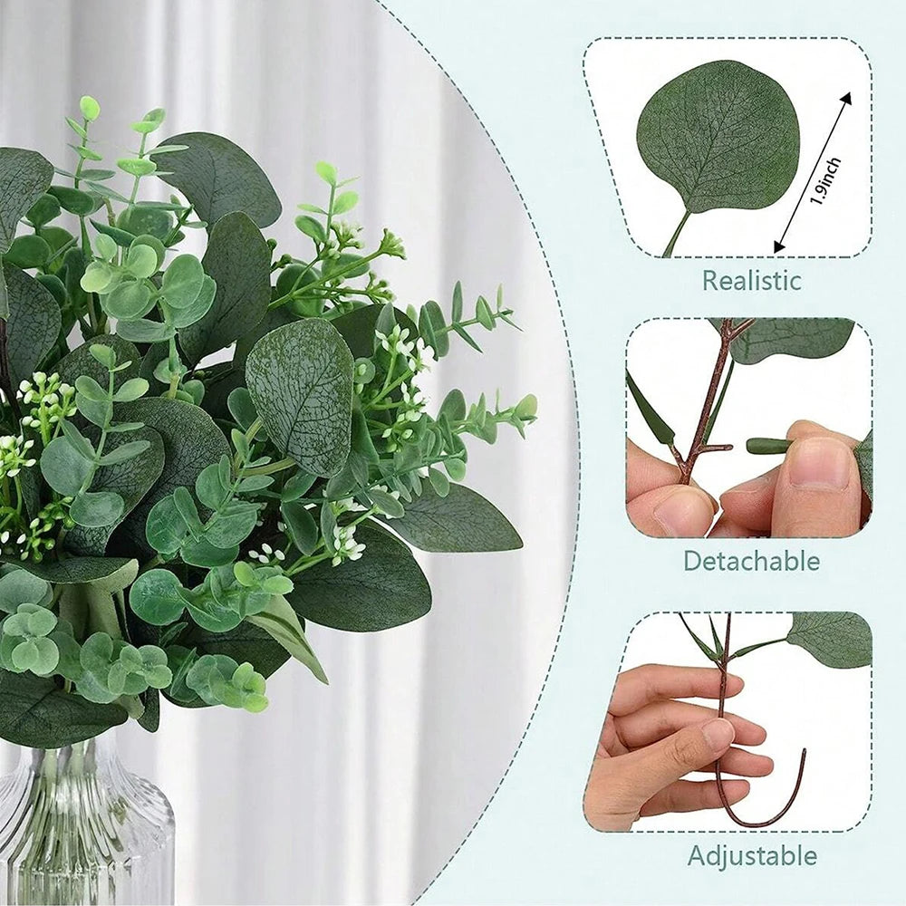 30/60/120Pcs Artificial Eucalyptus Leaves Stems Bulk 3 Kinds Mixed Silver Dollar Eucalyptus Bouquets Floral Wedding Home Decor Zpaxo
