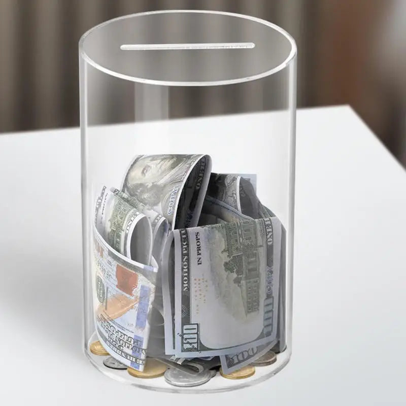 Large Clear Acrylic Piggy Bank – Coin & Bill Money Saving Jar